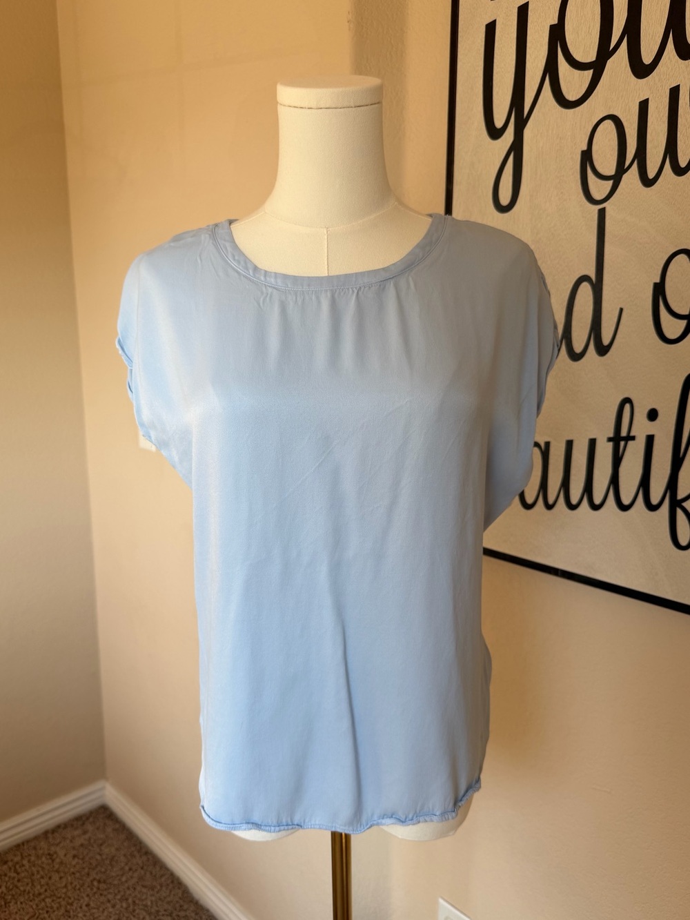Nordstrom Pale Blue Short-Sleeve Blouse